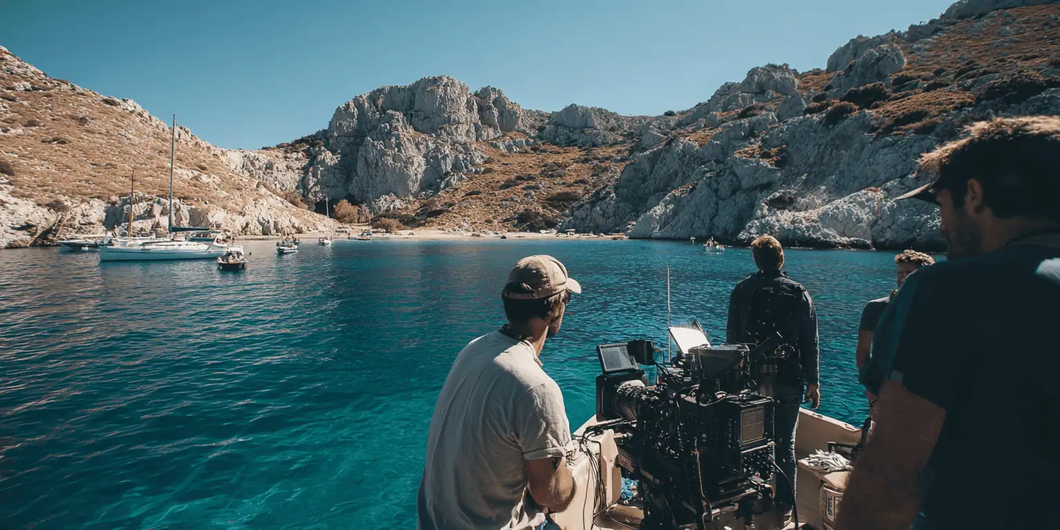 Professional film crew on location in Greece - Athens filming services and production support