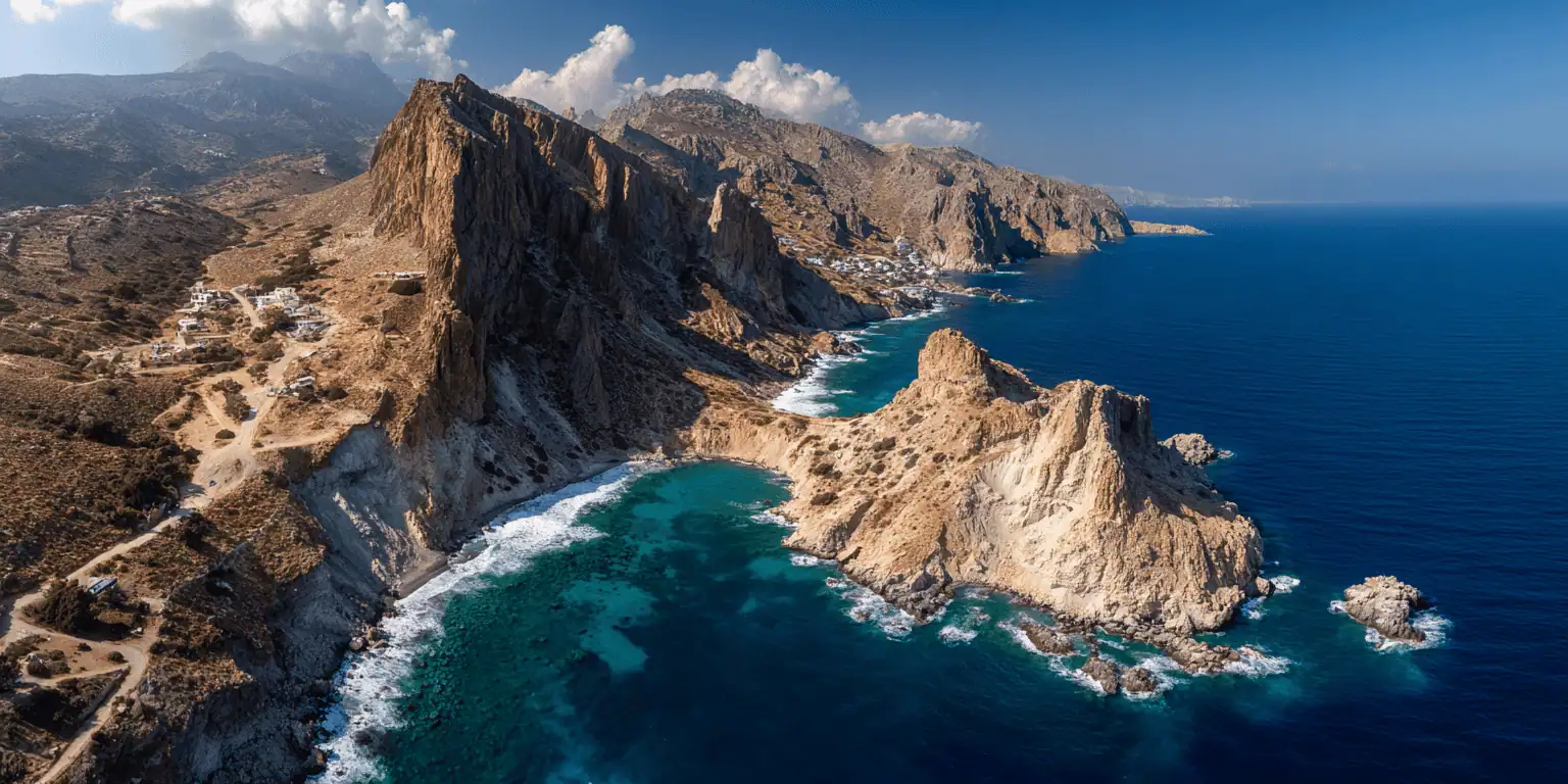 Film crew preparing equipment on a Greek island